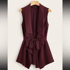 SHEIN 🤍 Waterfall Rib-knot belted waterfall sleeveless vest 🤍